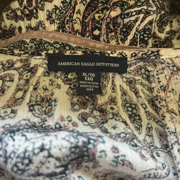 AEO Boho Deep V Neck Boho Peasant Top Blouse Womens XL Viscose Velvet seams - Picture 9 of 12